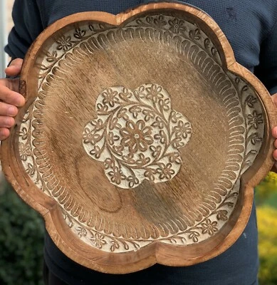 Snuglily 15 Inch Rustic Geometric Hexagon Tray Wood Serving Tray console tray - Image 1 of 4