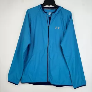 Chaqueta con Capucha Under Armour Run Para Hombres XL Ajustada Cremallera Frontal Azul Turquesa - Imagen 1 de 10