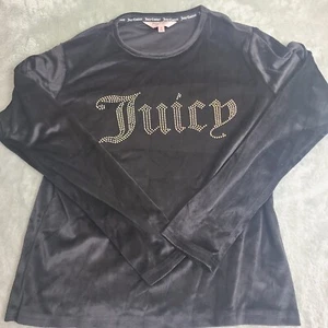 Juicy Couture Velour Sleepwear Lounge Pullover Black Long Sleeve Top Y2K Size L - Picture 1 of 8