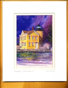 LOU McMURRAY WATERCOLOR PRINT SIGNED LIGHTHOUSE SAUGERITES, HUDSON RIVER, NV - Imagen 1 de 1