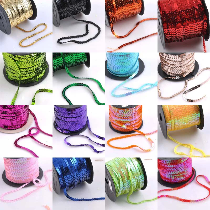 String Sequins Metallic Strung Flat Round Crafts Ribbon Decoration Sewing - 5m - Image 1 of 1