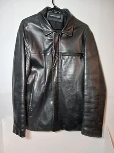 Kenneth Cole Leather Jacket Mens Sz M Black Full Zip Insulated - Picture 1 of 17