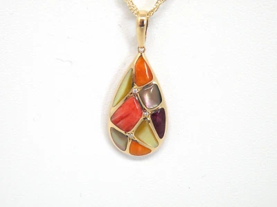 Autêntico pingente de ouro amarelo 14k Kabana ostra espinhosa mista, incrustação esfregão, diamante - Imagem 1 de 4