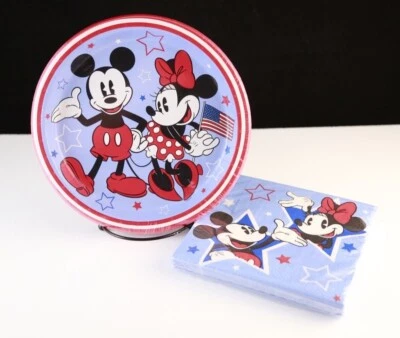 Nuevo Juego de Platos y Servilletas Disney Mickey & Minnie Mouse EE. UU. - Día de la Independencia Foto 1 de 2