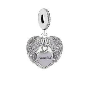 💖 Grandad Angel Charm Wings Love Heart Genuine 925 Sterling Silver - Picture 1 of 2