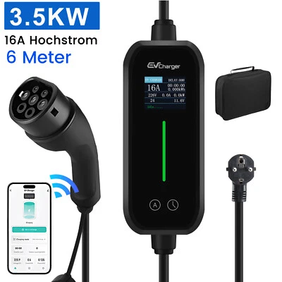 APP-Steuerung 6m EV Ladekabel Type 2 Schuko für Elektroauto 3.5kw 1 phase 6-16A - Bild 1 von 4