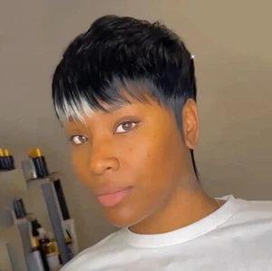 Black Pixie Cut Human Hair Wigs Pixie Haircut Wig with Bangs Glueless - Picture 1 of 7