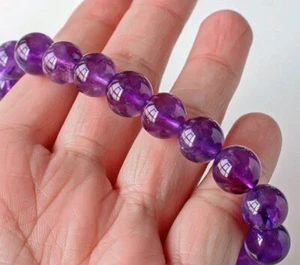 144Ct Natural Deep Purple Amethyst Round Beads Bracelet Chain BDA199 - Picture 1 of 3