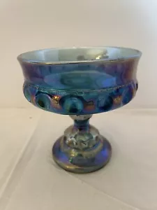 VINTAGE INDIANA GLASS BLUE CARNIVAL " WEDDING BOWL " THUMBPRINT KING'S CROWN - Picture 1 of 6