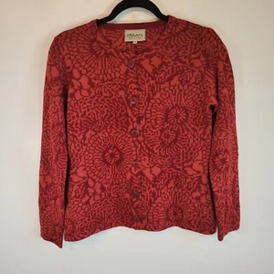 Intiwara Damen Alpaka Pullover mit Knopfleiste Rot Orange Abstrakt Blumenmuster... - Bild 1 von 13