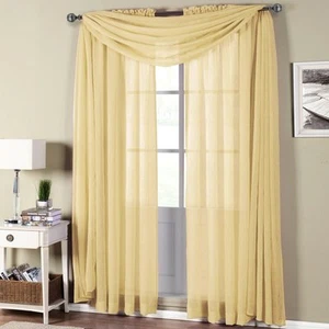 Abri Rod Pocket Crushed Sheer Curtain Panel (Single) OR Scarf 100% Polyester - Picture 1 of 15