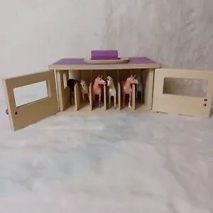 Breyer Horses Unicorn Magic Wooden Stable W/ Handle 5 Mini Pastel Pony Colors - Picture 1 of 5