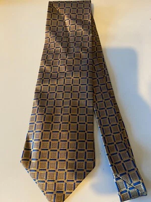 Corbata para hombre Luomo Bianchi Disegni Maschi 100 % seda hecha a mano dorada azul marino cuadrada Foto 1 de 4