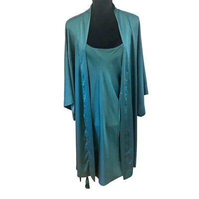 Conjunto de vestido e roupão Natori tamanho M/L com cinto verde esmeralda comprimento do joelho - Imagem 1 de 4