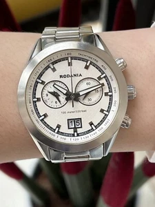 Chronograph Double Date Rodania Quartz Mens 44mm Swiss Made - Picture 1 of 12