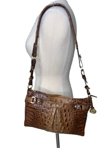 Borsa a tracolla Brahmin borsetta vintage marrone croc goffrata ottima - Foto 1 di 19