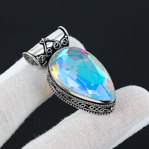 Rainbow Mystic Topaz Silver Pendant Handmade 925 Sterling Silver Pendant - Picture 1 of 4