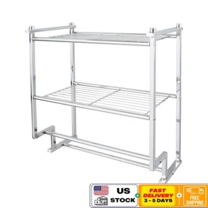 2 Tier Wall Mounted Metal Shelf W/ Towel Bar Bathroom Storage Organization New - Picture 1 of 7