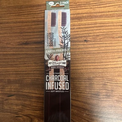Bamboo Toothbrush 2-Pack  Charcoal Infused  Soft  Earth Friendly  NiP - Image 1 of 2