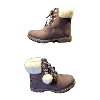 🆕 Timberland женщин 6» стриженный мех бу первоклассный загрузки фиолетовый нубук A297Y размер 9,5 - Изображение 1 из 4