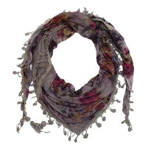 Leichter Schal Damen Viskose Dreieckstuch Taupe Häkelspitze Blumenmuster Tuch - Bild 1 von 3