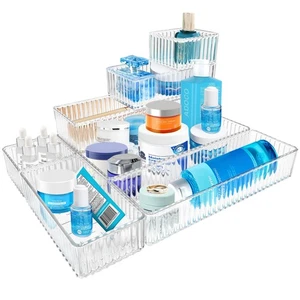 Contenedor organizador de cajones transparentes de 7 piezas, bandejas de tocador de maquillaje apilables de 4 tamaños, acrílico - Imagen 1 de 7