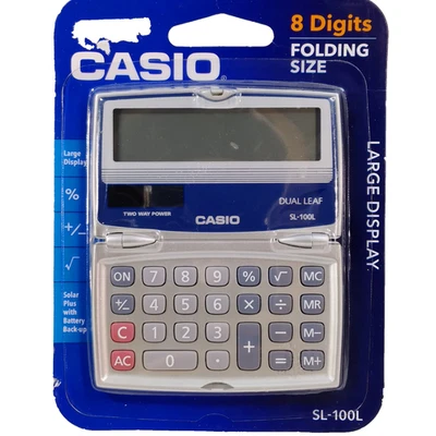 Casio SL-100L Folding Solar Power Calculator W/8-Digit Large Display Mathematics - Image 1 of 4