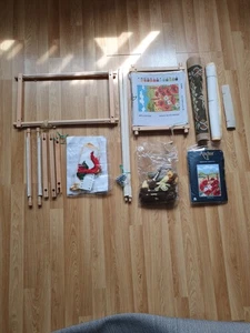 Tapestry Cross Stitch Set Anchor Tapisserie Wool Kits 3 Wood Frames - Part Used - Picture 1 of 15