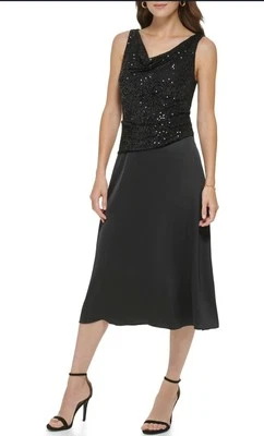DKNY Cocktail, Mother Of The Bride Dress Black Sequin Satin-Size 6 -Retails $229 - Image 1 of 4