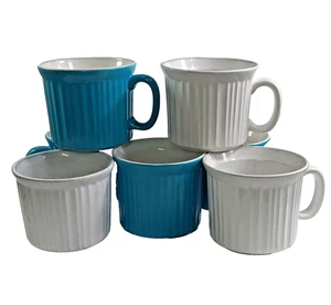 Mahlzeit Becher, CorningWare, Pop-Ins, ofenfestes Steinzeug, blau, weiß, 7-teiliges Set, 20 Unzen - Bild 1 von 10