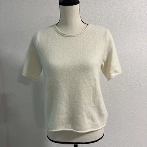 Women’s Club Monaco Cashmere Short Sleeve Crop Sweater Ivory Sz M - Picture 1 of 10