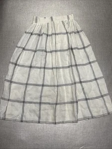 Gonna plissettata vintage Calvin Klein vita alta S panna check lino A-Line Hong Kong 6 - Foto 1 di 8