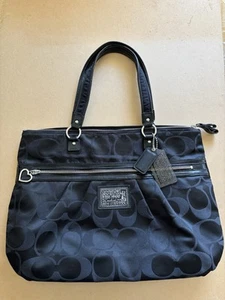 π± COACH Daisy Poppy Glam Black Signature Canvas Tote Carryall Bag Purse F-20026 - Picture 1 of 6