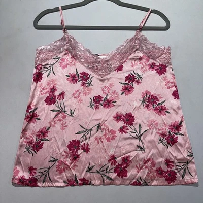 Women’s Floral Satin Pink Camisole Tank Top, Adjustable Straps, Size S, Lace - Image 1 of 4