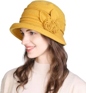 Winter Cloche Bucket Hat for Women Wool Elegant Dress 1920S Vintage Fedora - Picture 1 of 12