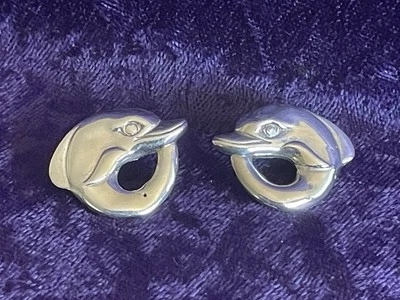 Sterling Silver - 1.25” Dolphin Earrings. STER & Designer Hallmarked. 7.25g - Image 1 of 4