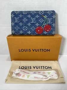 Louis Vuitton LV x TM CHERRY ZIPPY DENIM WALLET Murakami 20th Anniversary NEW! - Picture 1 of 16