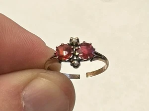 Antique Victorian 10k Gold Faceted Garnet Seed Pearl Ring Sz 6 - Picture 1 of 4