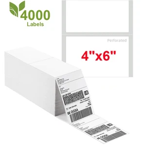 4000 4"x6" Fanfold Direct Thermal Shipping Labels for Zebra & Thermal Printers - Picture 1 of 8