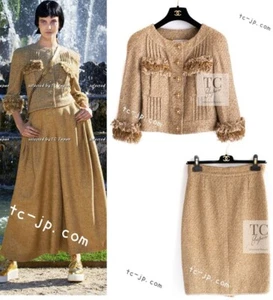 CHANEL 13C Gold Silk Fringe Tweed Jacket Skirt Suit Runway Karl Lagerfeld 38 US6 - Picture 1 of 24