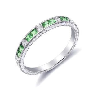 Tsavorit 0,36 Karat in 18K Weißgold Vorsteckring mit 0,10 Karat Diamanten - Bild 1 von 3