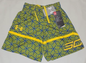 Under Armour Boys' Heat Gear SC Curry Printed Shorts YelwBlu XS New - Picture 1 of 6