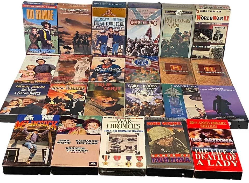 23 CLASSIC Movies John Wayne Western Cowboy Civil War WWII VHS Tape LARGE LOT - Image 1 of 4