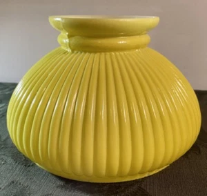 Yellow Straight Ribbed Cased Glass Student Oil Lamp Shades 7” Fitter - Picture 1 of 11