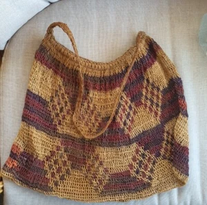 Vintage Old Traditional Hand Woven Bilum String Bag PNG Papua New Guinea Large - Picture 1 of 9