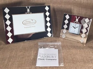 Things Remembered Silver Engraveable Photo Frame Daubury Clock Set Father Desk - Picture 1 of 7