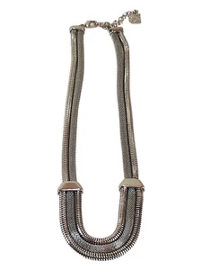 Anne Klein Silvertone Necklace Mesh And Snake Chain Signed Modernist 20” Lion - Picture 1 of 9