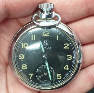 Vintage Ingersoll Black Dial Military Style Sub Pocket Watch with Original Box - Picture 1 of 19