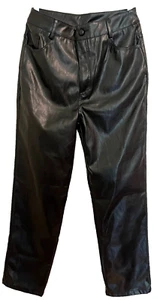 WDIRARA Women's High Waist Button Straight Leg Leather Pants Pockets Black  "M" - Picture 1 of 7