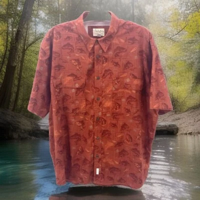 Cabelas Fishing Shirt Mens 2XL Rust Fish Print Vented Short Sleeves EUC - Image 1 of 4